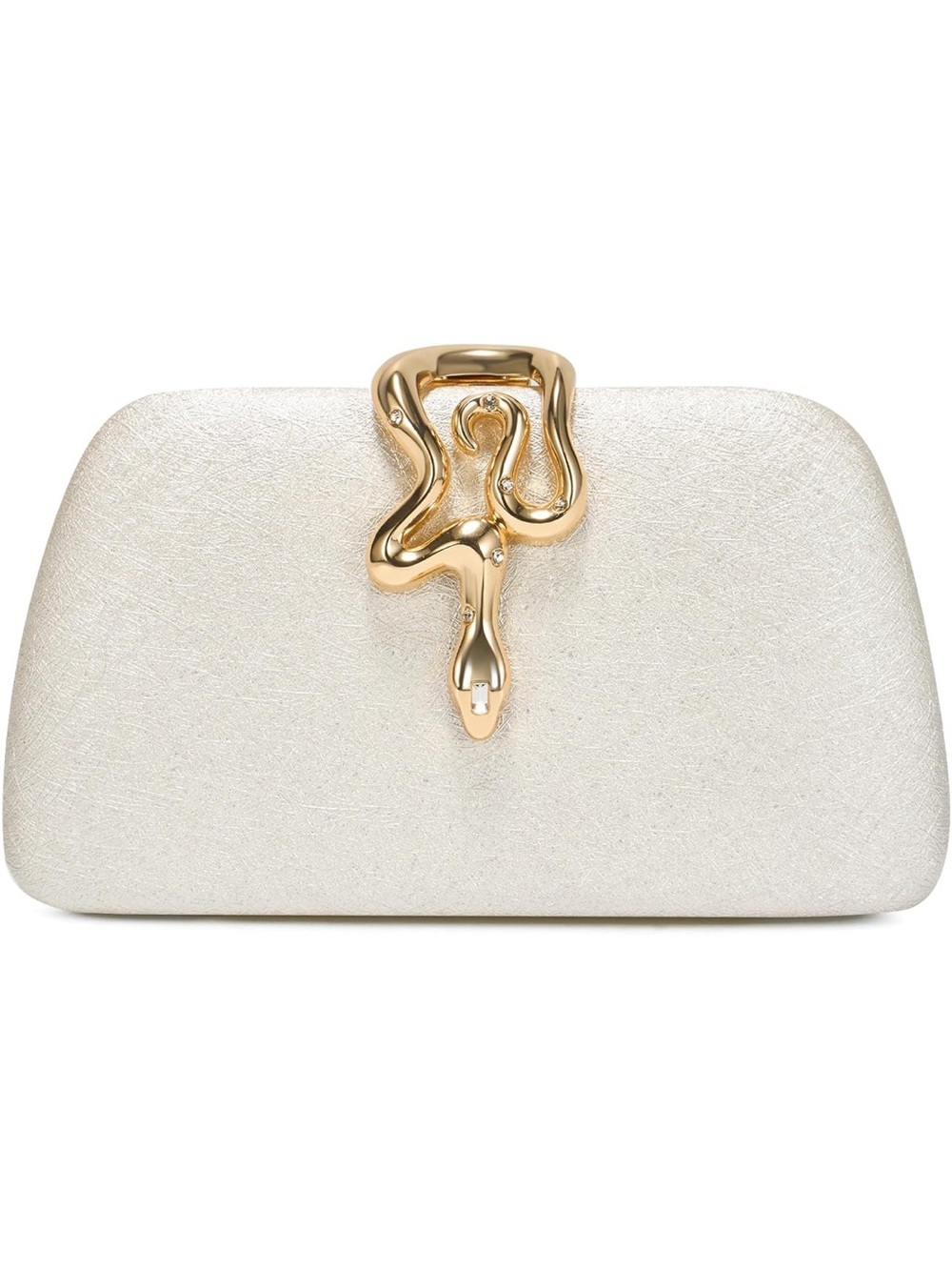Elegant Metallic Ivory Clutch with Gold Serpent Accent